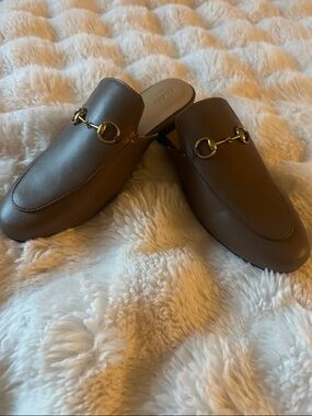 Gucci Brown Leather Horsebit Backless Mules Loafers Shoes
